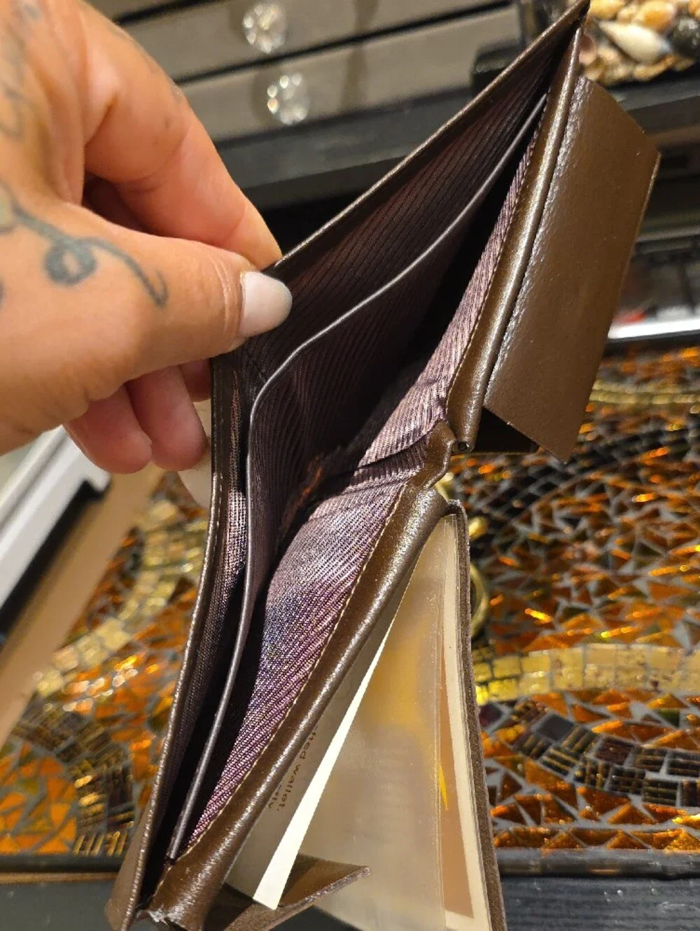 SWANK Brown Leather Bifold Wallet with ID Window